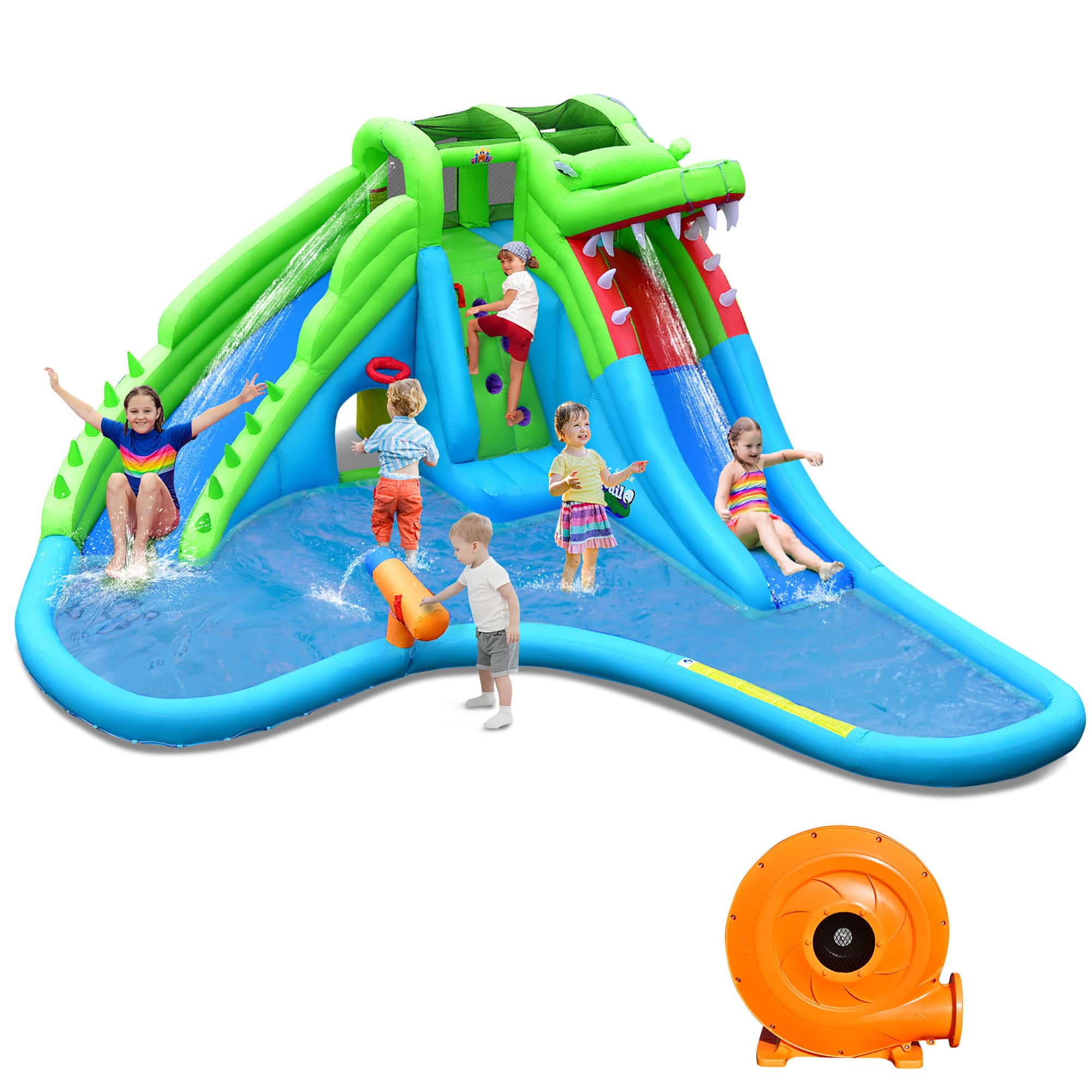 Costway - Inflatable Water Slide Upgraded Kids Splash Pool Bounce Castle with 780W Blower - Multicolor