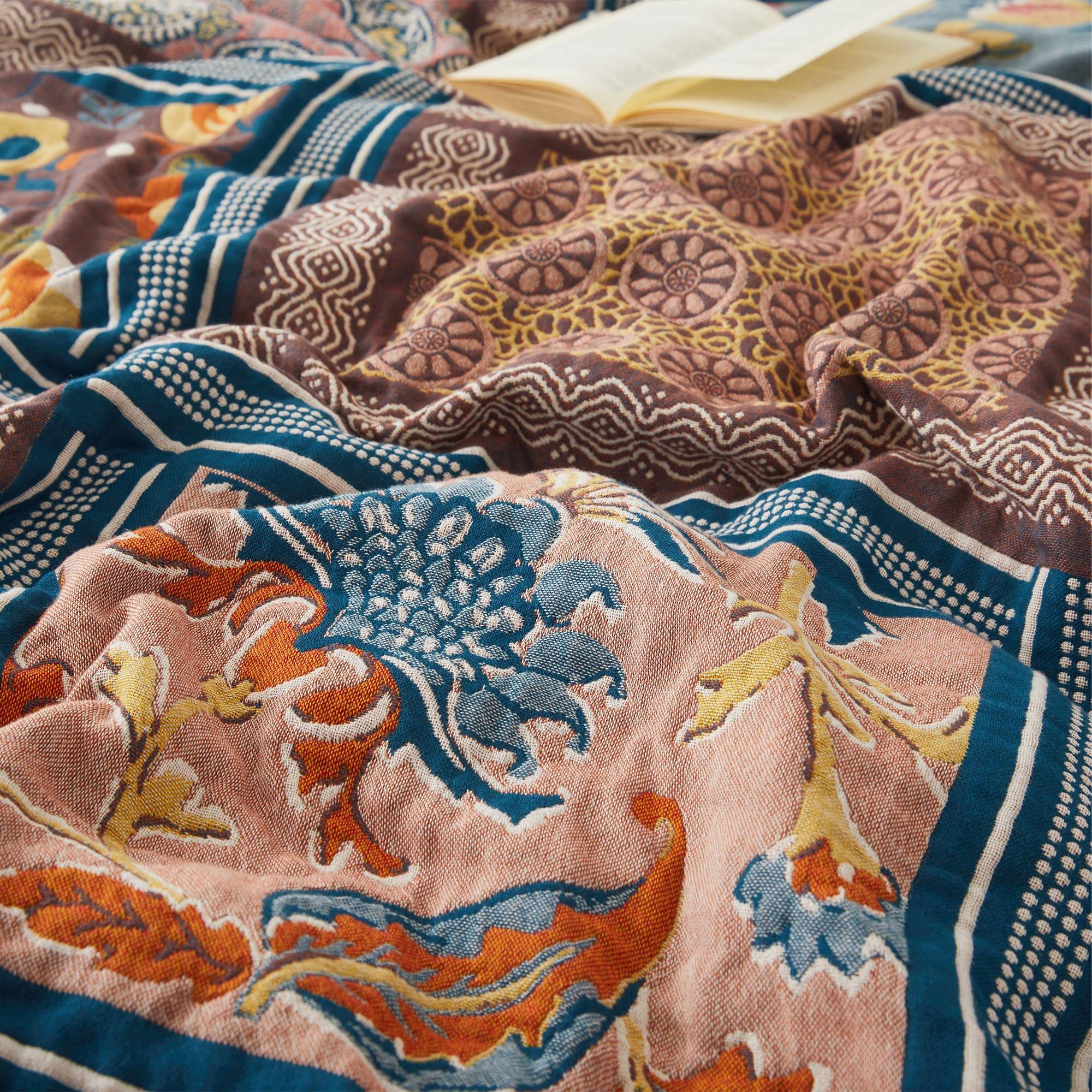 Angle. Peace Nest - Peace Nest 100% Cotton Boho Throw Blanket Rustic Home Decor Patchwork Design, Patchwork, 60x80 inches - Patchwork.