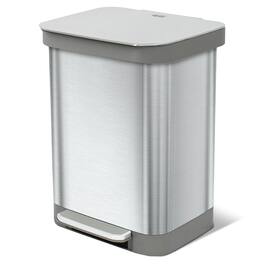 Glad - Step Trash Can, Series 2 Soft Close Bin with Odor Protection, 13 Gal, Metal - All Stainless