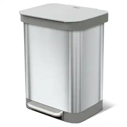 Front. Glad - Glad Step Trash Can, Series 2 Soft Close Bin with Odor Protection, 13 Gal, Metal - All Stainless.