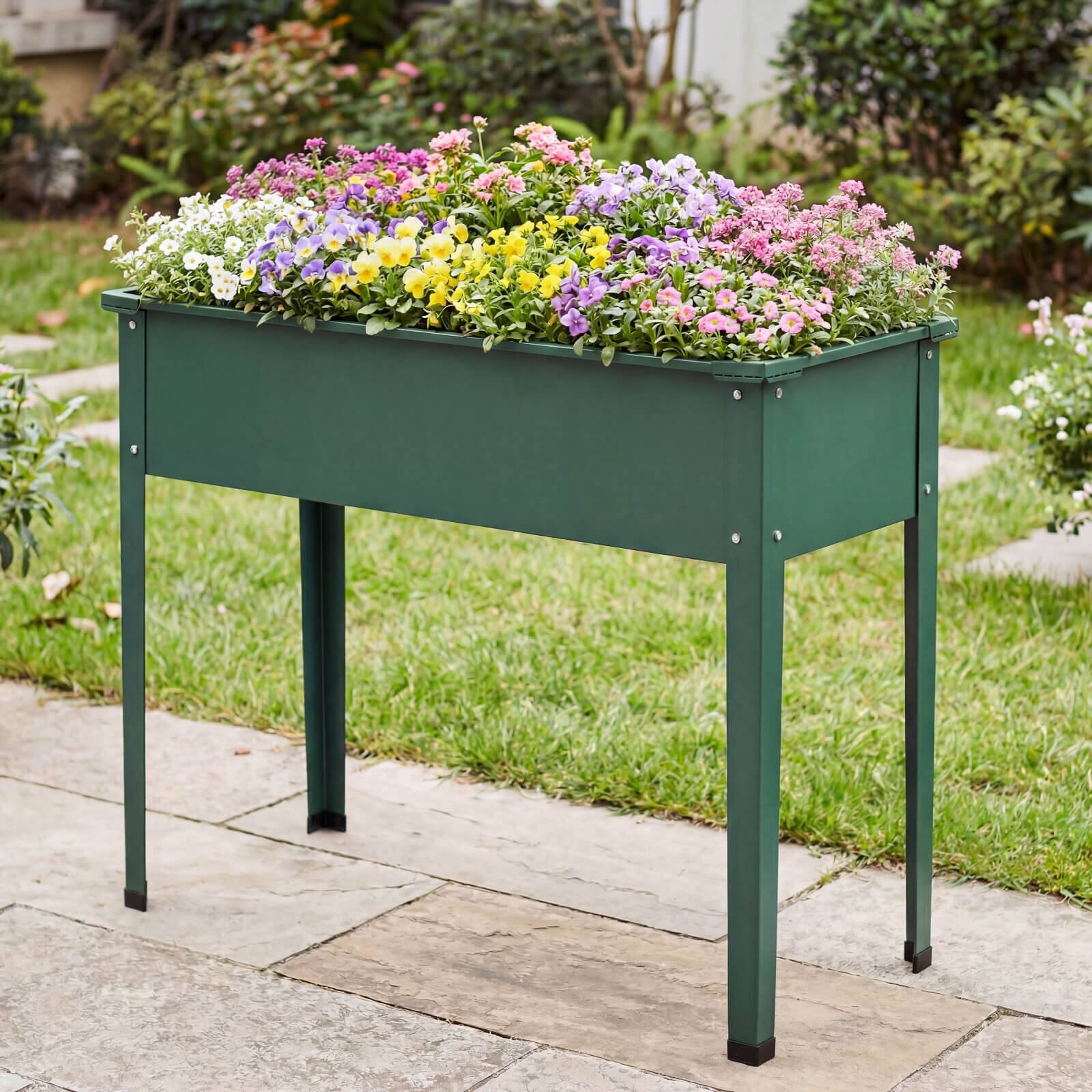 Alt View 4. Costway - Costway 2 PCS Raised Garden Bed, Elevated Metal Planter Box with Legs and Drainage Holes - Green.