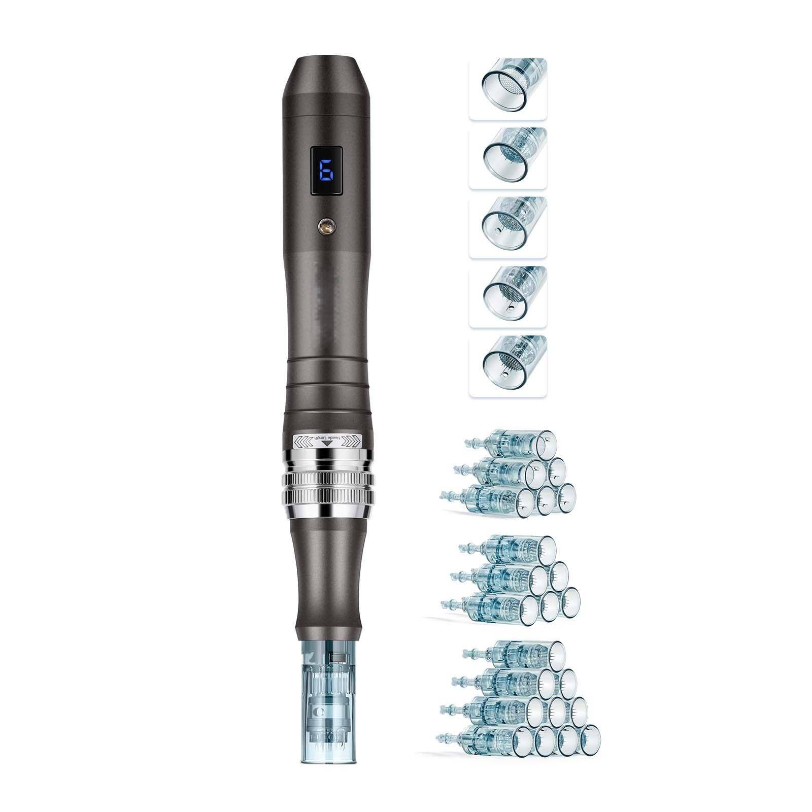 Alt View 8. Glintex - Professional Microneedling Pen, Electric Derma Pen w/ 22 Cartridges, 6 Speed Levels, LCD, Adjustable Needle Depth.
