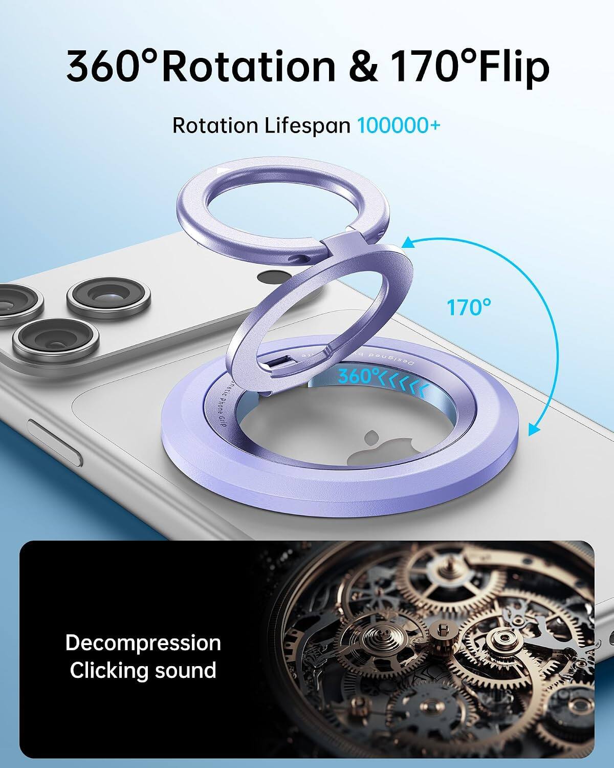360° Rotation & 170° Flip  
Rotation Lifespan 100000+  
Decompression Clicking sound
