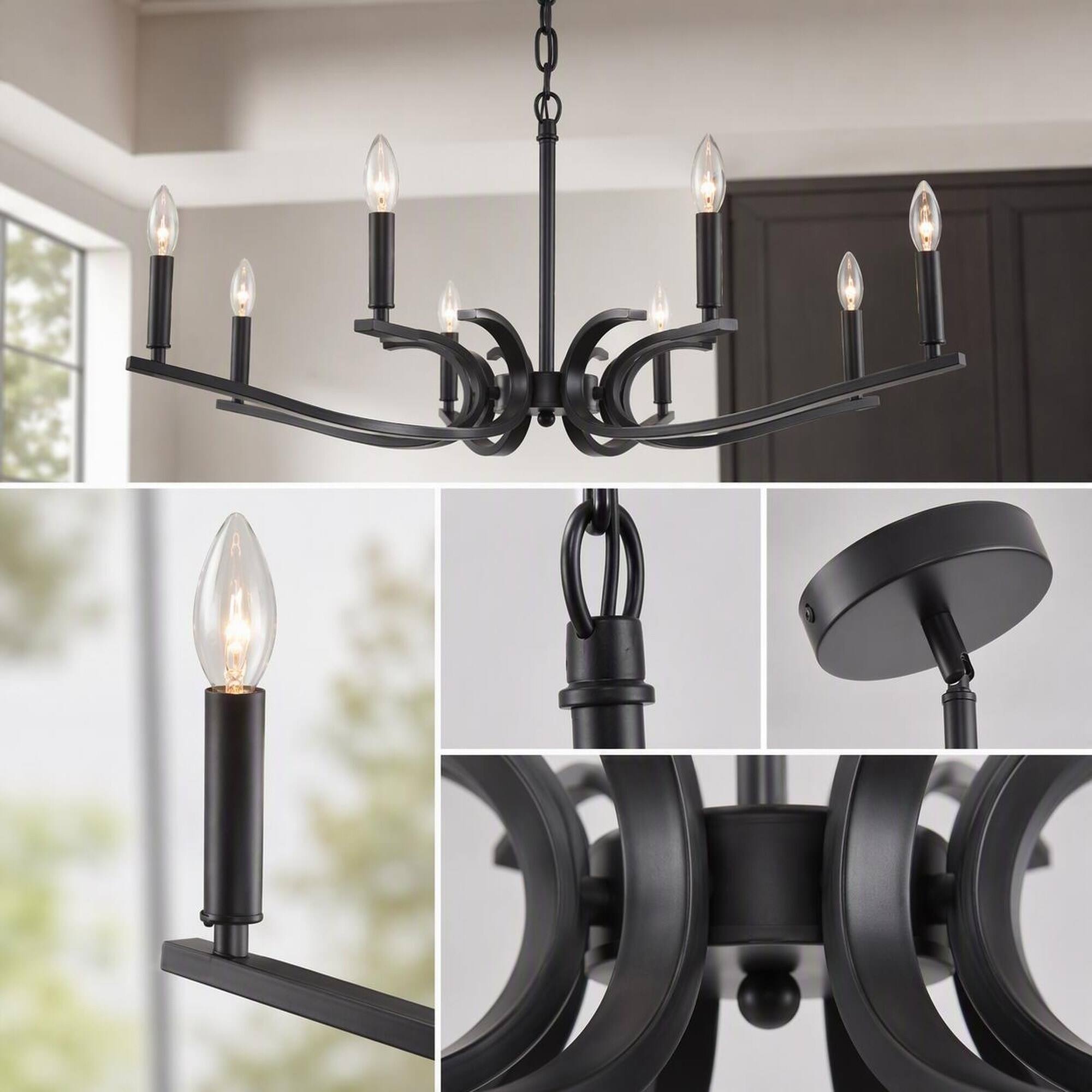 Alt View 1. RYHNUYNE - 12-Light Farmhouse Chandelier in Matte Black, Industrial Metal Pendant for High Ceilings in Living Rooms, Dining Rooms.