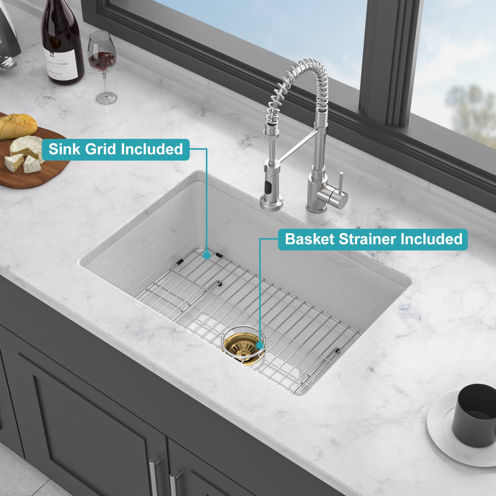 Sink Grid Included  
Basket Strainer Included