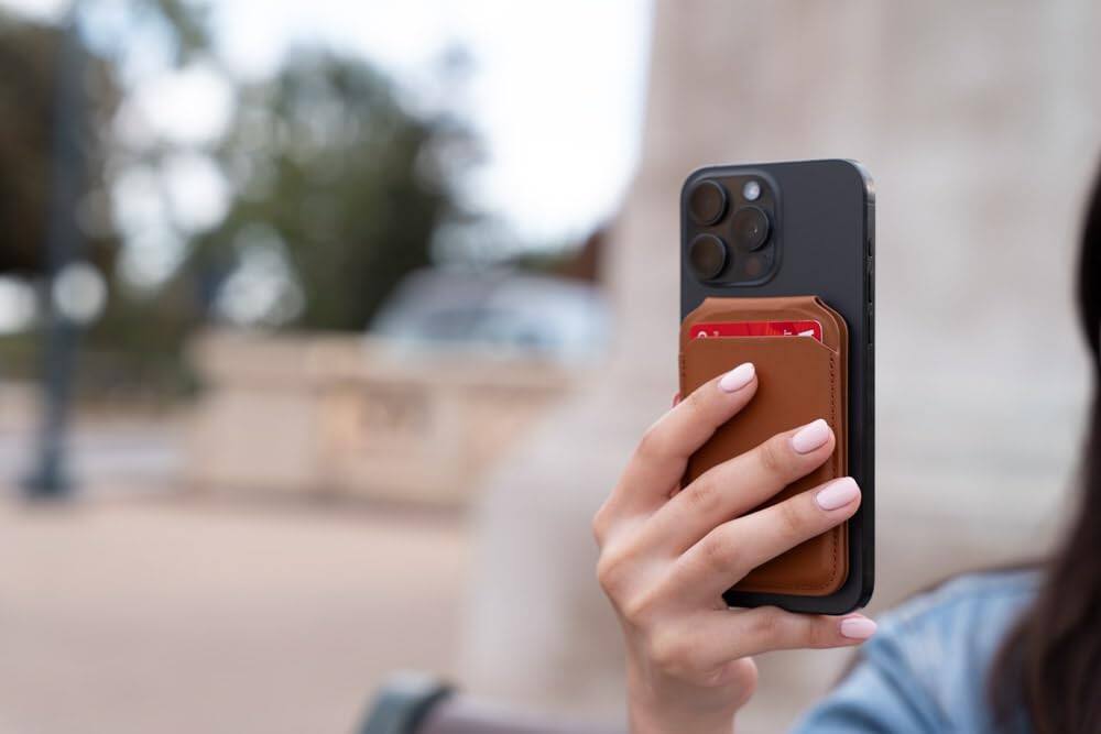 Alt View 4. Satechi - Magnetic MagSafe Wallet - Double Flap Stand, 4 Card Slots, NFC Pass-Through, for iPhone 17/16/15/14/13/12 - Brown.