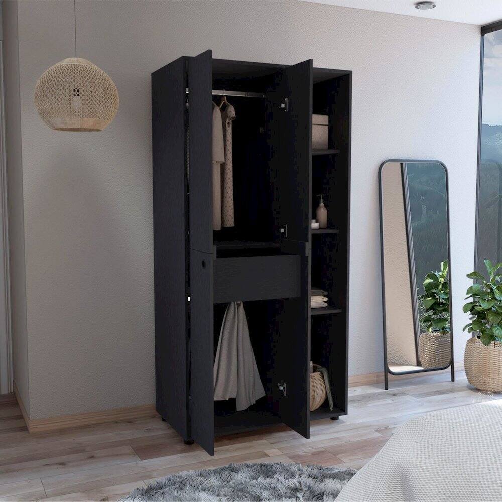 Alt View 4. TuHome - Misuri Wardrobe Armoire Black MDF - Black.