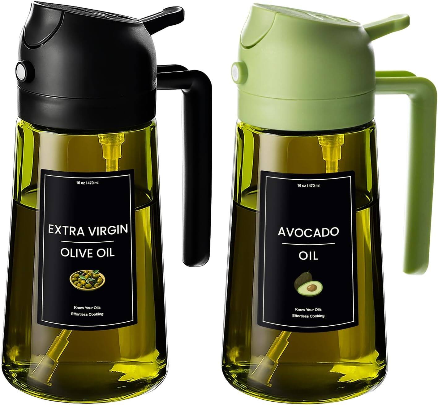 RTMB - 16 oz/470 ml Olive Oil Dispenser with Stickers - Black&Green