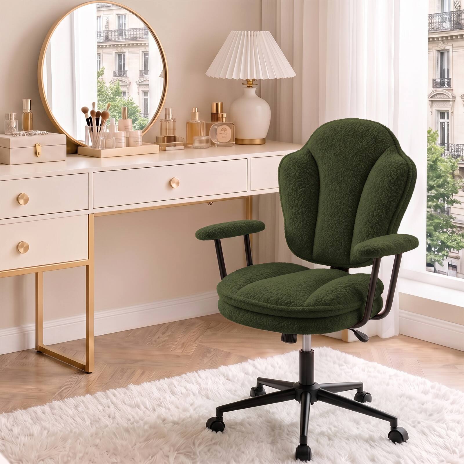Alt View 3. Pinmoco - Ergonomic Office Chair with Padded Armrests and High Back, Adjustable Swivel Computer Chair for Home Office - Green.