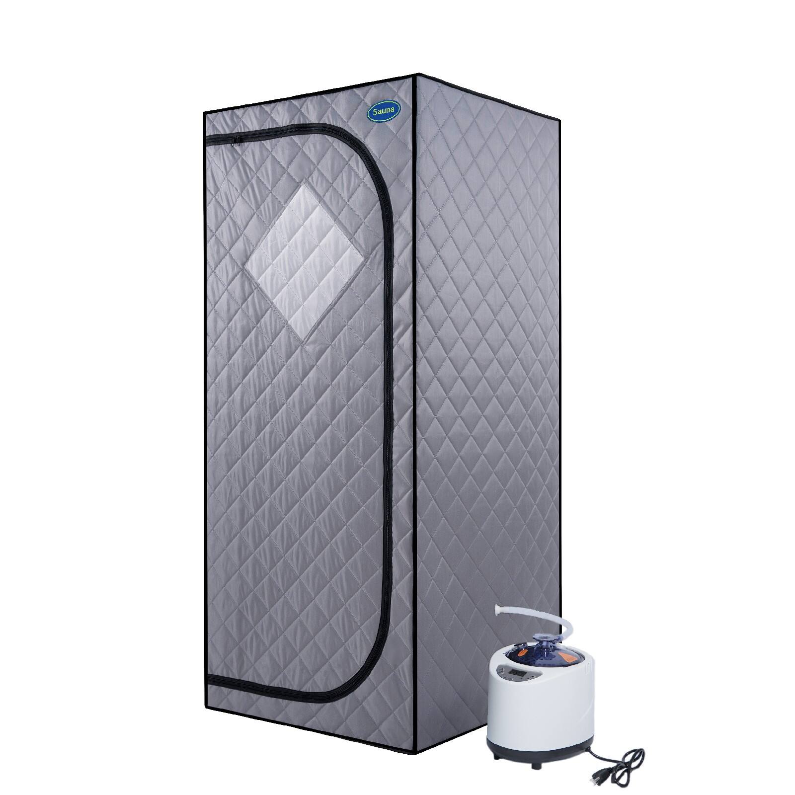 Front. Glintex - Full Size Portable Steam Sauna tent，Steam Generator, Remote Control, Foldable Chair, Timer and PVC Pipe Connector - Grey.