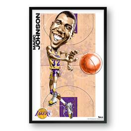 Sporticulture - Magic Johnson Los Angeles Lakers Framed 27" x 39" Player Caricature Art - Multicolor