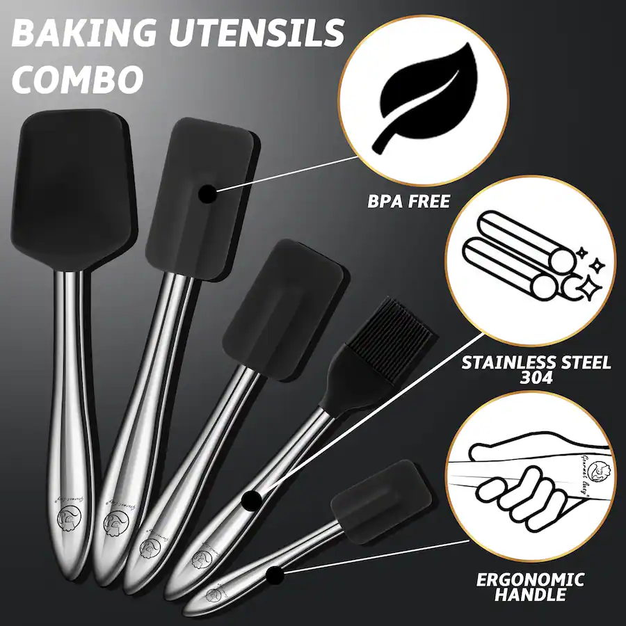 Spoonala Gourmet Easy 5pcs Silicone Spatula Set with Stainless Steel Handle ...