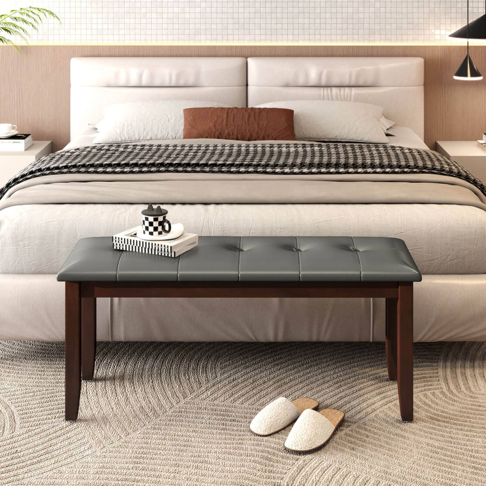 Alt View 11. Costway - Upholstered Dining Bench w/Padded Seat for Kitchen Bedroom Entryway Grey - Grey.