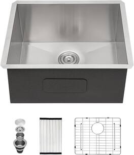 MOOSOO - Undermount Laundry Sink 23" x 18" x 12" Single Bowl 16 Gauge Stainless Steel Deep Laundry Room Utility Kitchen Sinks Ba - Silver