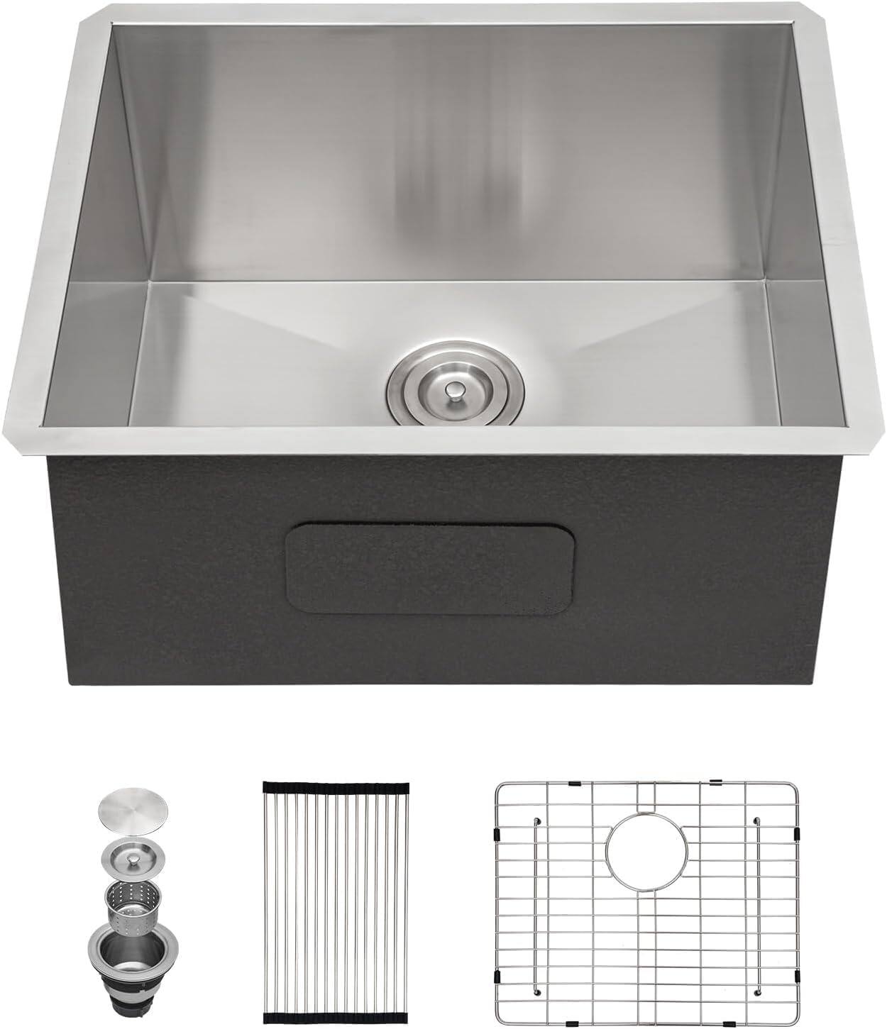 Front. MOOSOO - Undermount Laundry Sink 23" x 18" x 12" Single Bowl 16 Gauge Stainless Steel Deep Laundry Room Utility Kitchen Sinks Ba - Silver.