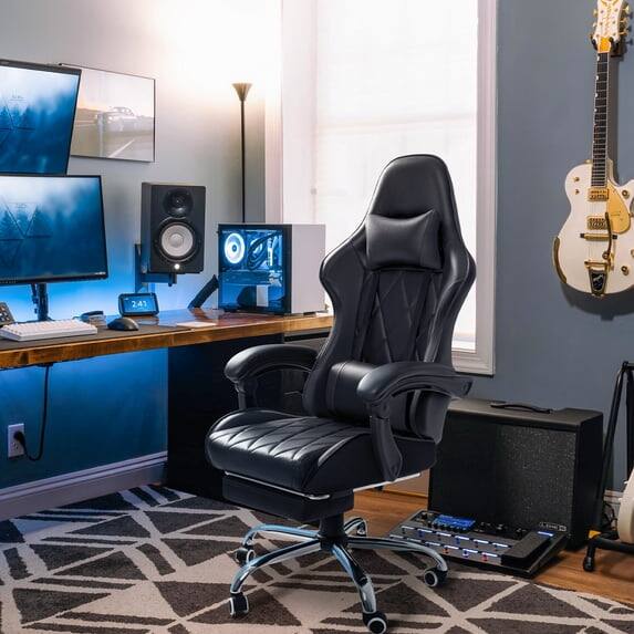Alt View 1. Homall - Gaming Chair Massage Office Chair Computer Racing Chair High Back PU Leather Chair with Footrest - BLACK.