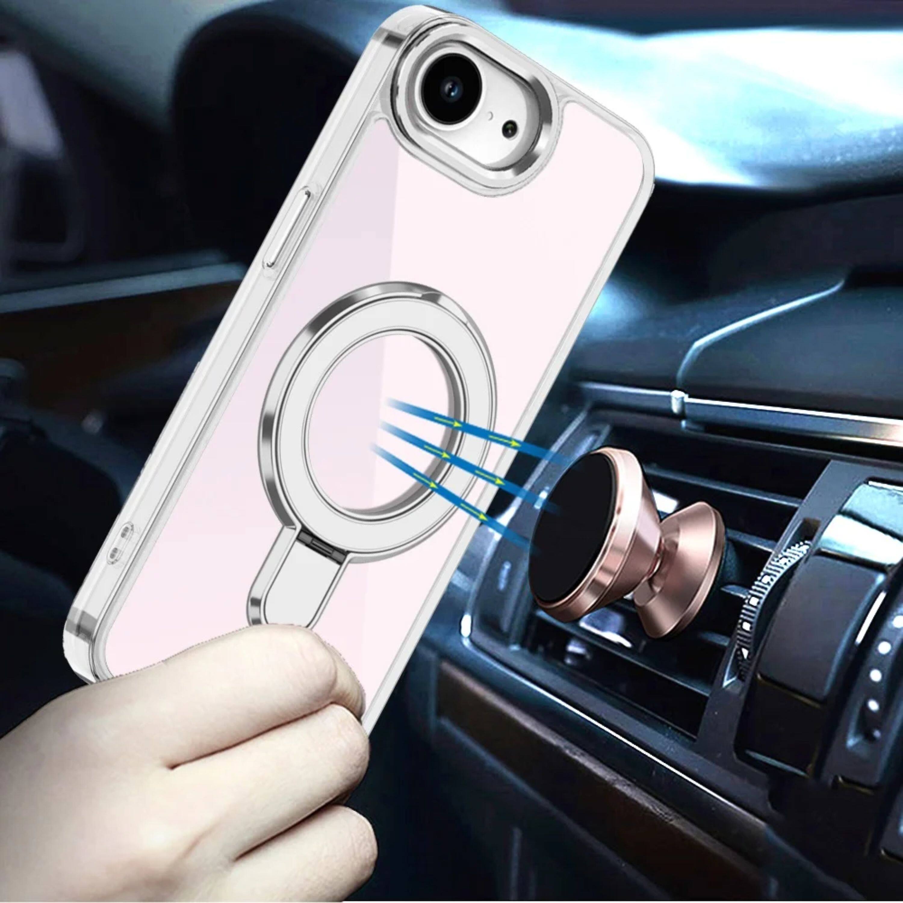 Left. Kitcheniva - Radiant Chrome Magnetic Circle Stand Phone Case With Tempered Glass For iPhone 16e/17e Clear - Clear.