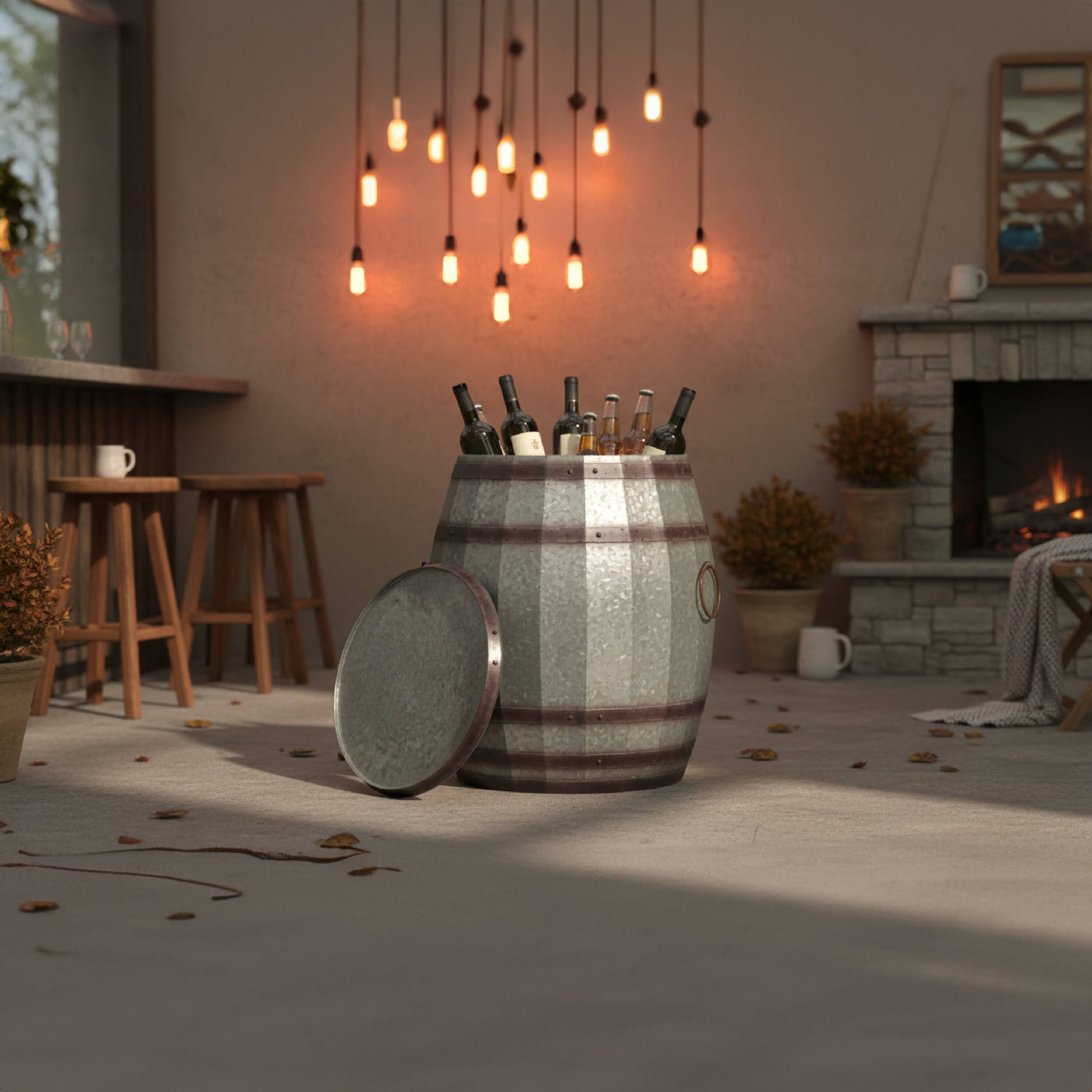 Alt View 9. Manhattan Lane - Barrel Drum Shape Storage Table with Removable Lid, Rustic Brown and Gray Metal - Brown and Gray.