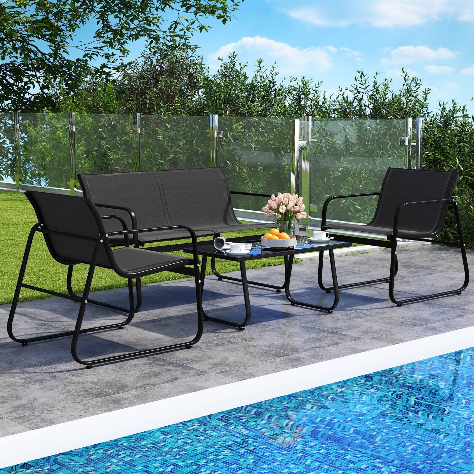 Alt View 7. Costway - Costway 8 PCS Patio Furniture Set Fabric Lawn Chairs and Loveseat with  Coffee Table - Black.
