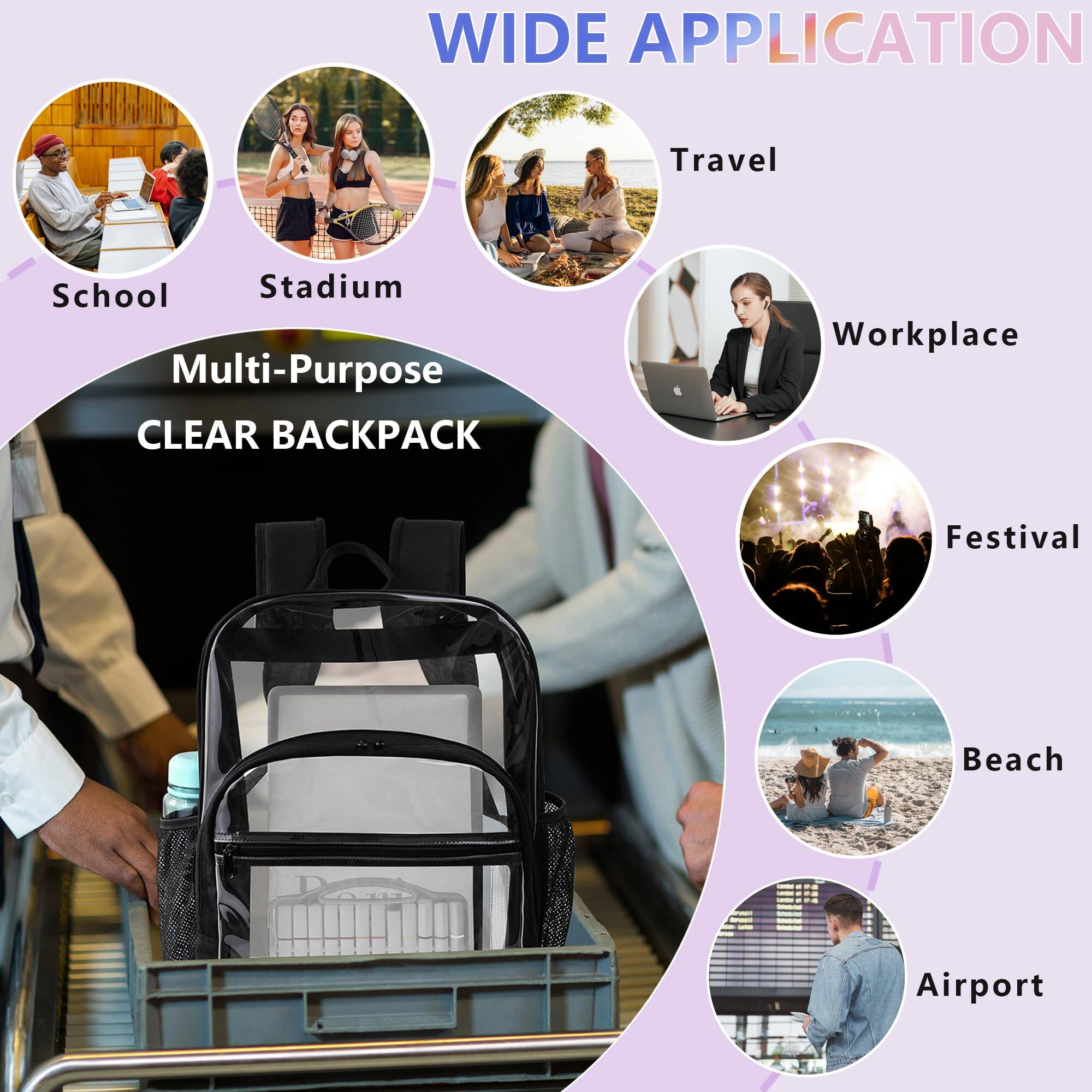 Alt View 4. Pacoar Cade - Clear Backpack For School  Heavy Duty Transparent With 0.6 Mm Pvc Bookbag 18 Inch Bags Pink - Light Purple.