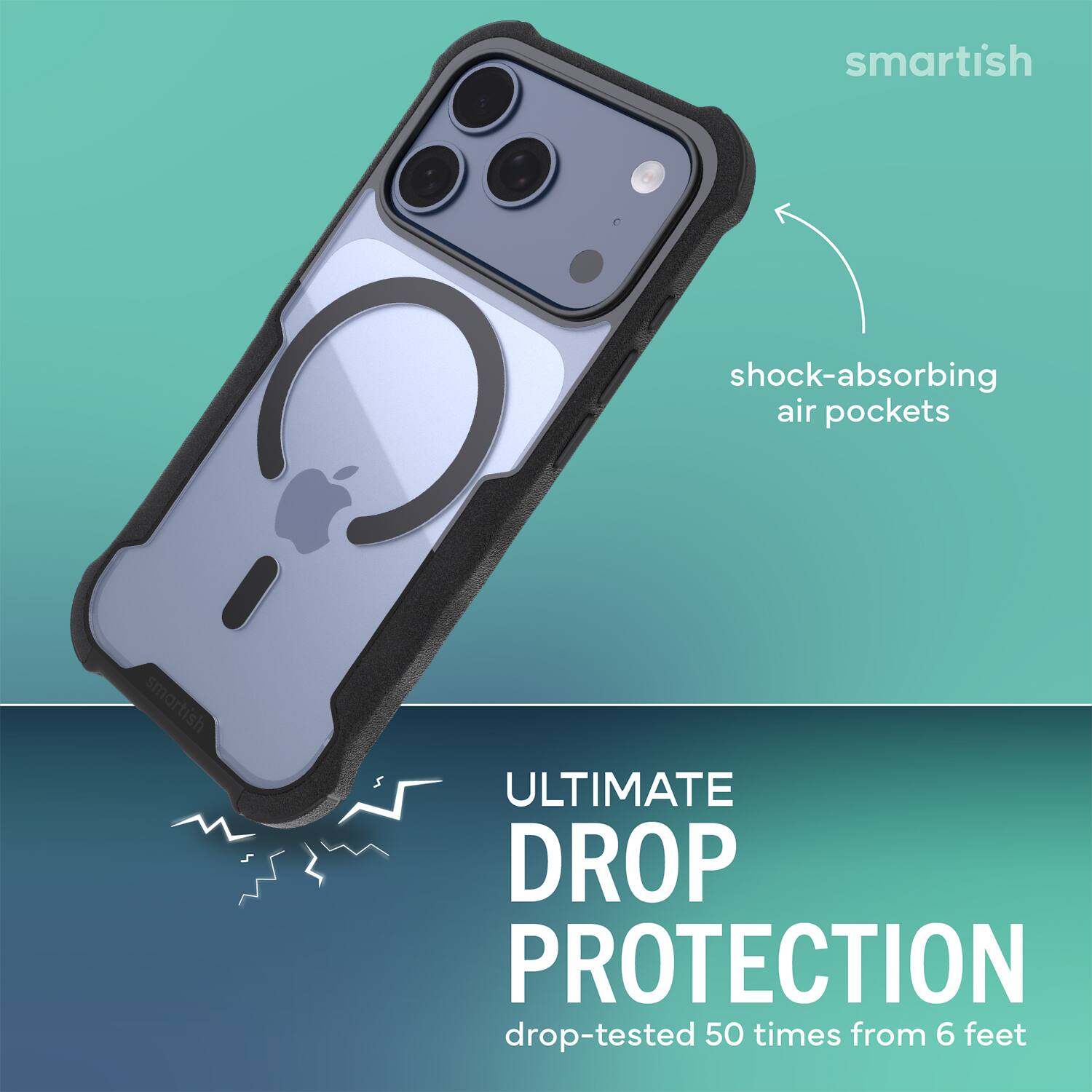 smartish shock-absorbing air pockets smartish ULTIMATE DROP PROTECTION drop-tested 50 times from 6 feet