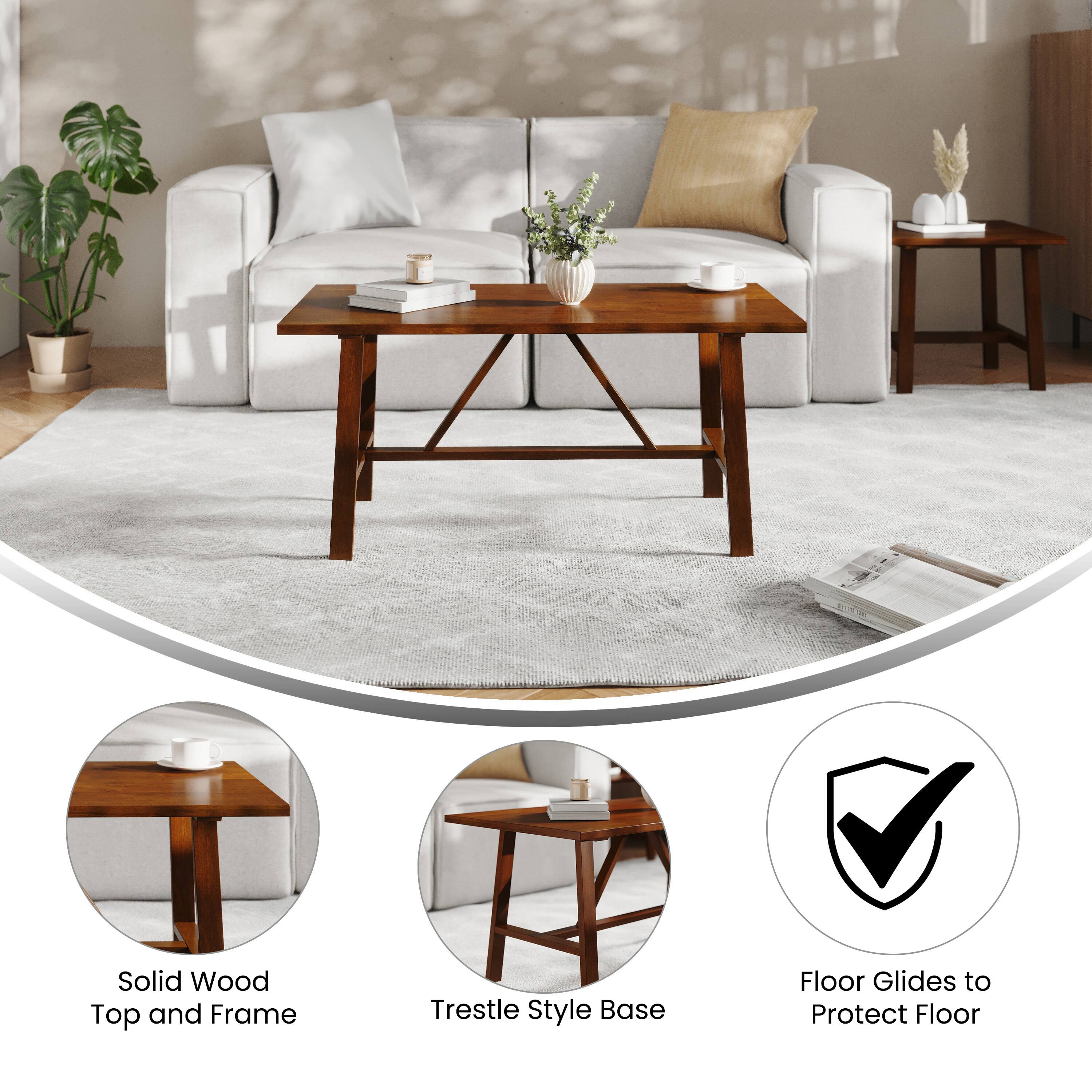 Solid Wood Top and Frame  
Trestle Style Base  
Floor Glides to Protect Floor