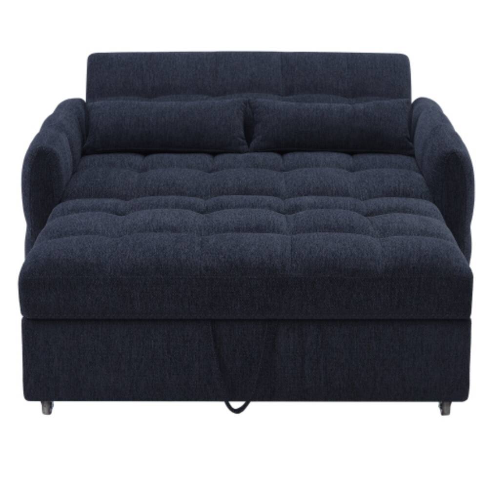 Alt View 4. LUCKY ONE - 52.8" Pull-Out Tufted Loveseat Sleeper Sofa Bed w/ Adjustable Backrest 3 USB Ports - Blue.