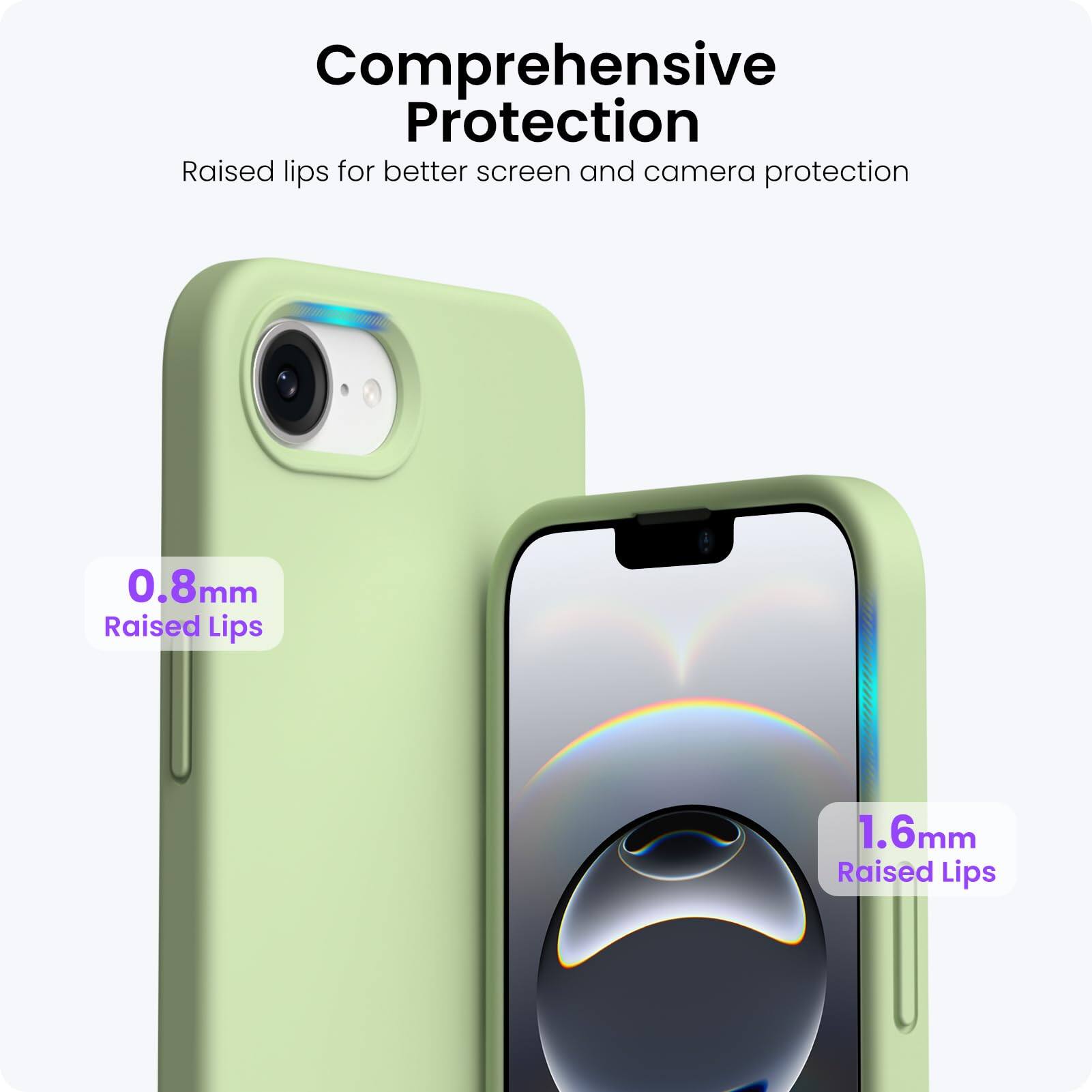 Comprehensive Protection  
Raised lips for better screen and camera protection  

0.8mm Raised Lips  
1.6mm Raised Lips