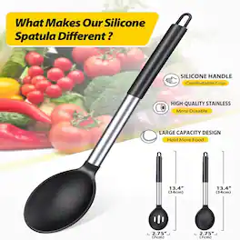 RTMB - Two large, non-stick, solid basting spoons made of silicone - Black
