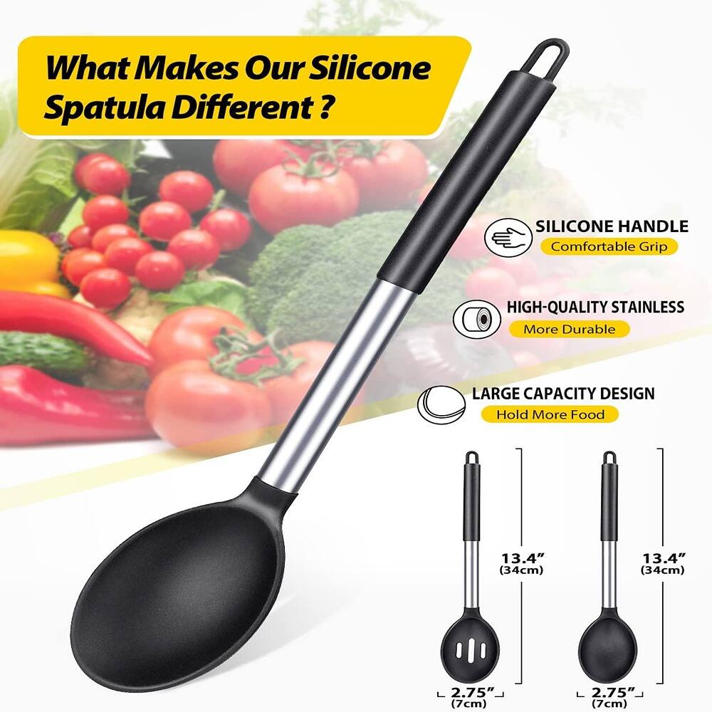 RTMB - Two large, non-stick, solid basting spoons made of silicone - Black