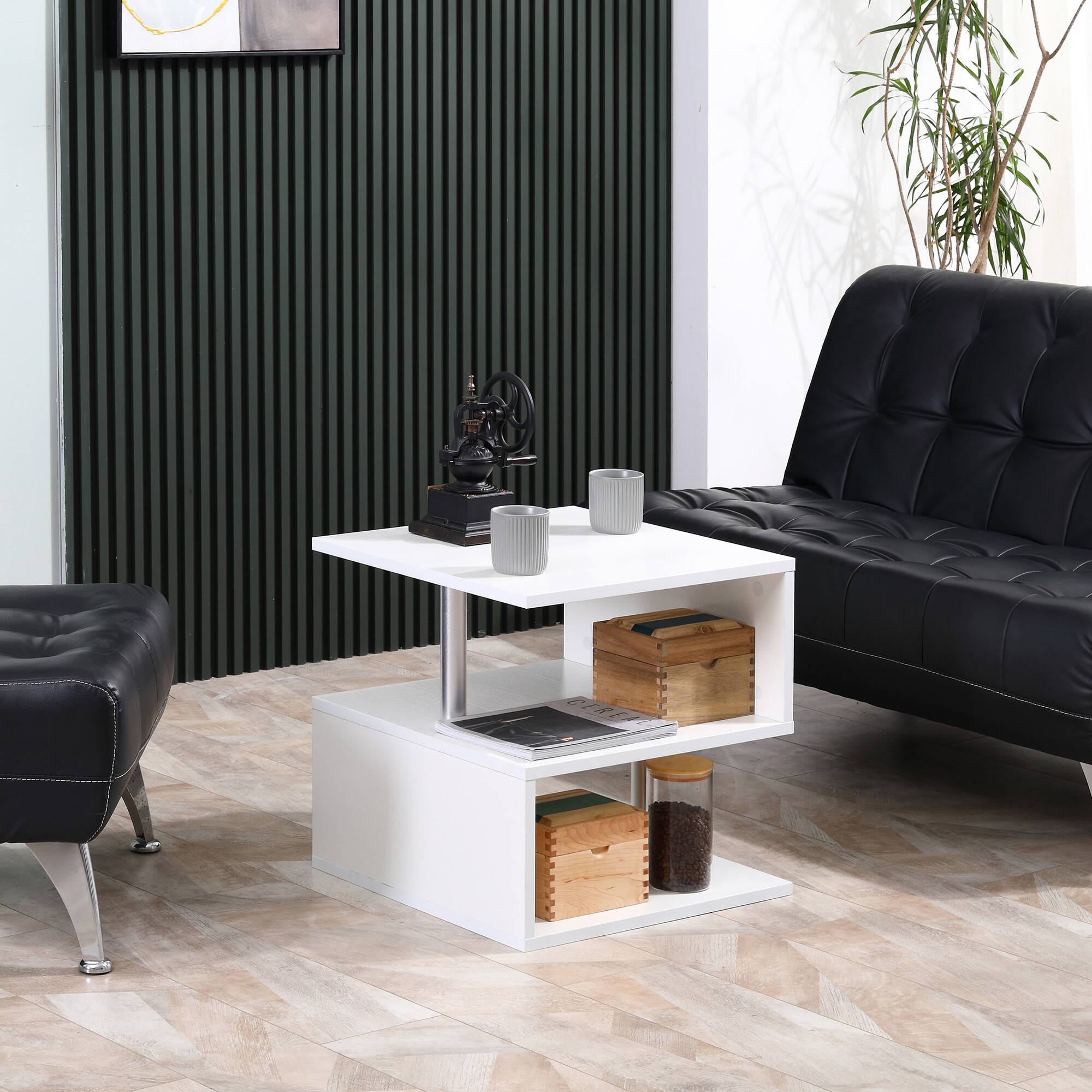 Alt View 1. Homcom - 20" Modern S-Shaped Multi-Level Accent End Table Shelf with Steel Poles - White.