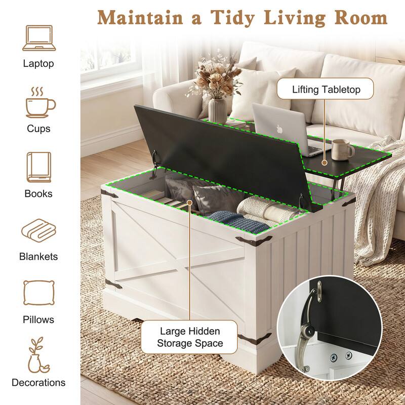 Maintain a Tidy Living Room

- Laptop
- Lifting Tabletop
- Cups
- Books
- Blankets
- Pillows
- Large Hidden Storage Space
- Decorations