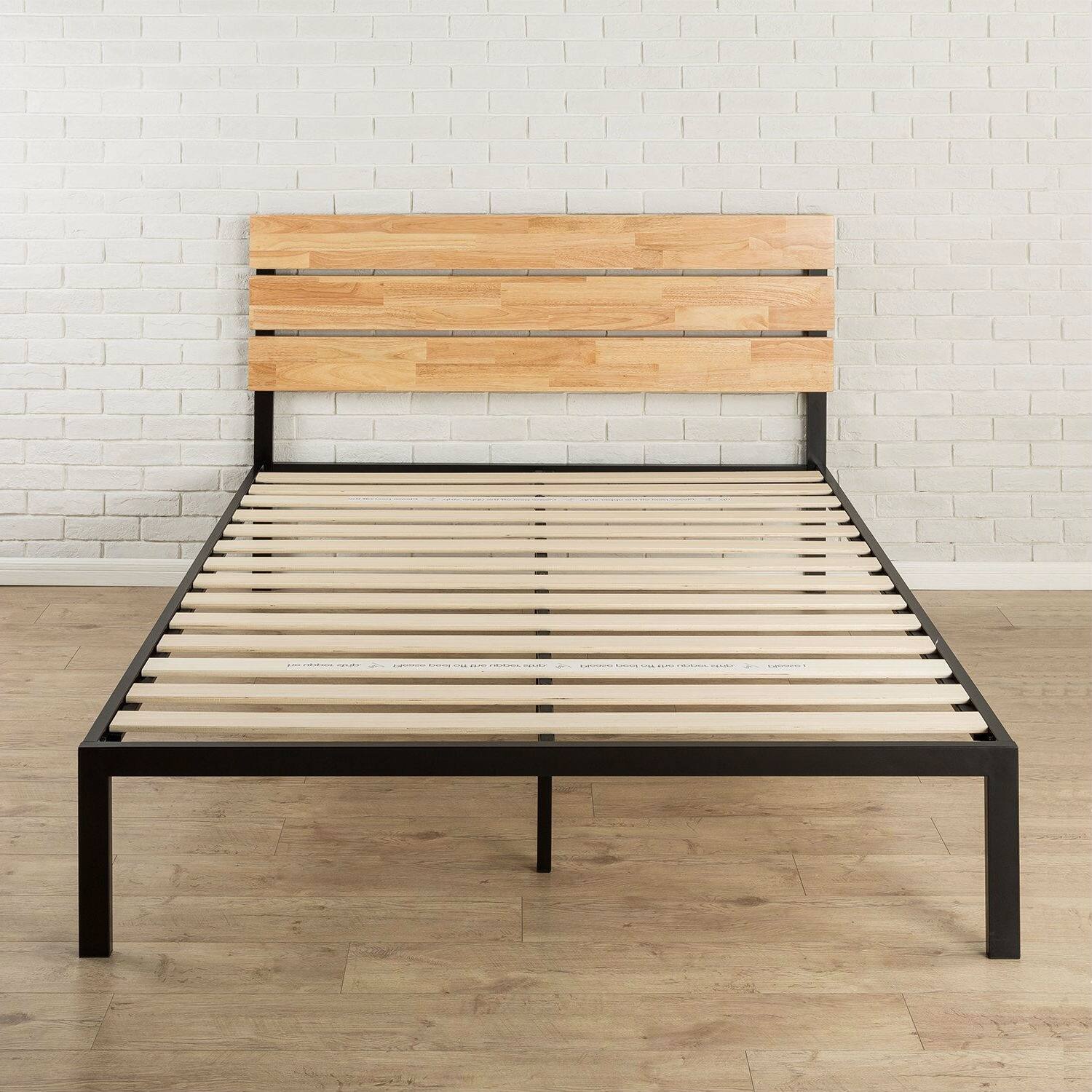 Front. Hivvago - Hivvago Full size Metal Platform Bed Frame with Wood Slats and Headboard - Brown.