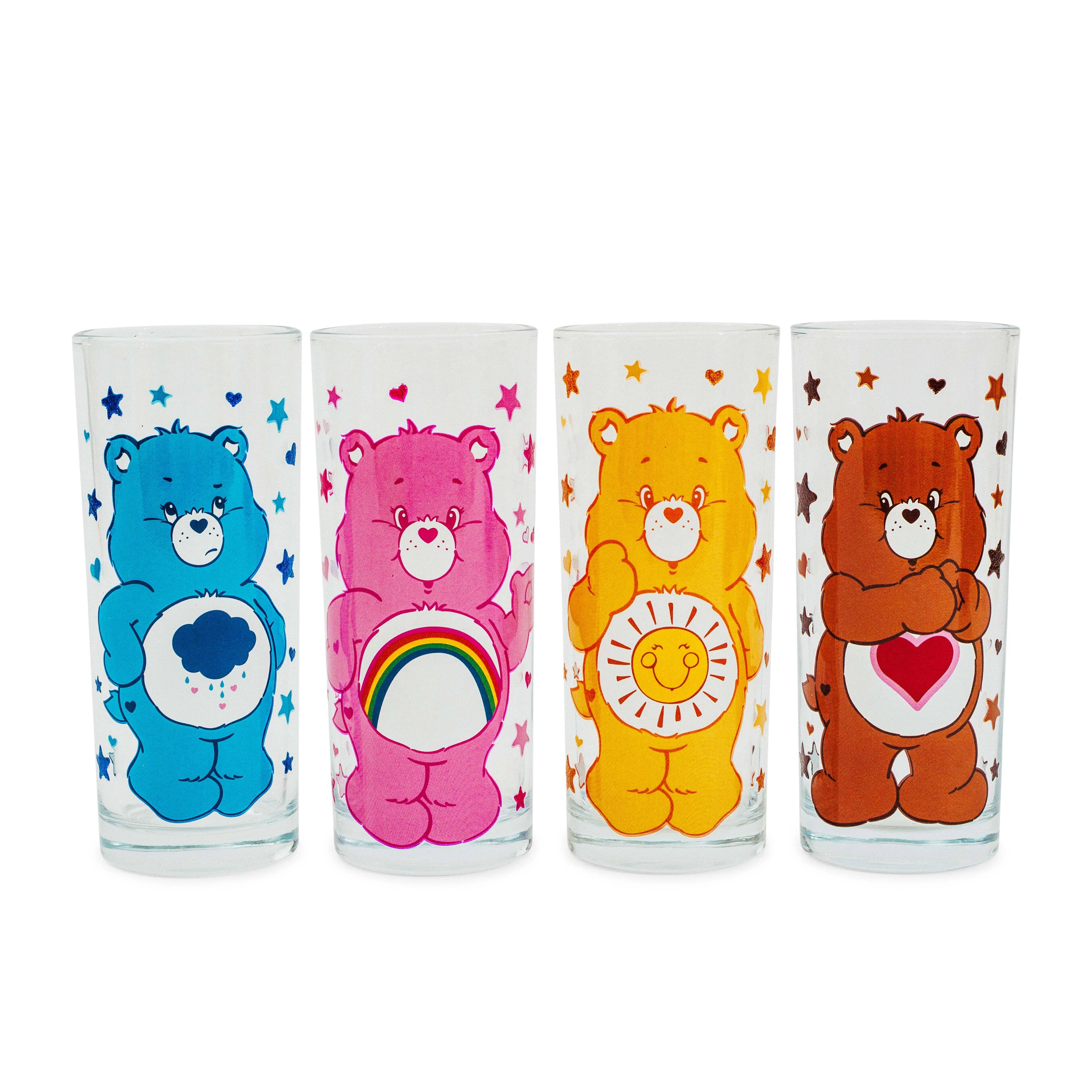 Front. Silver Buffalo - Care Bears 4-Piece Tumbler Glass Set | Each Holds 10 Ounces - Pink.