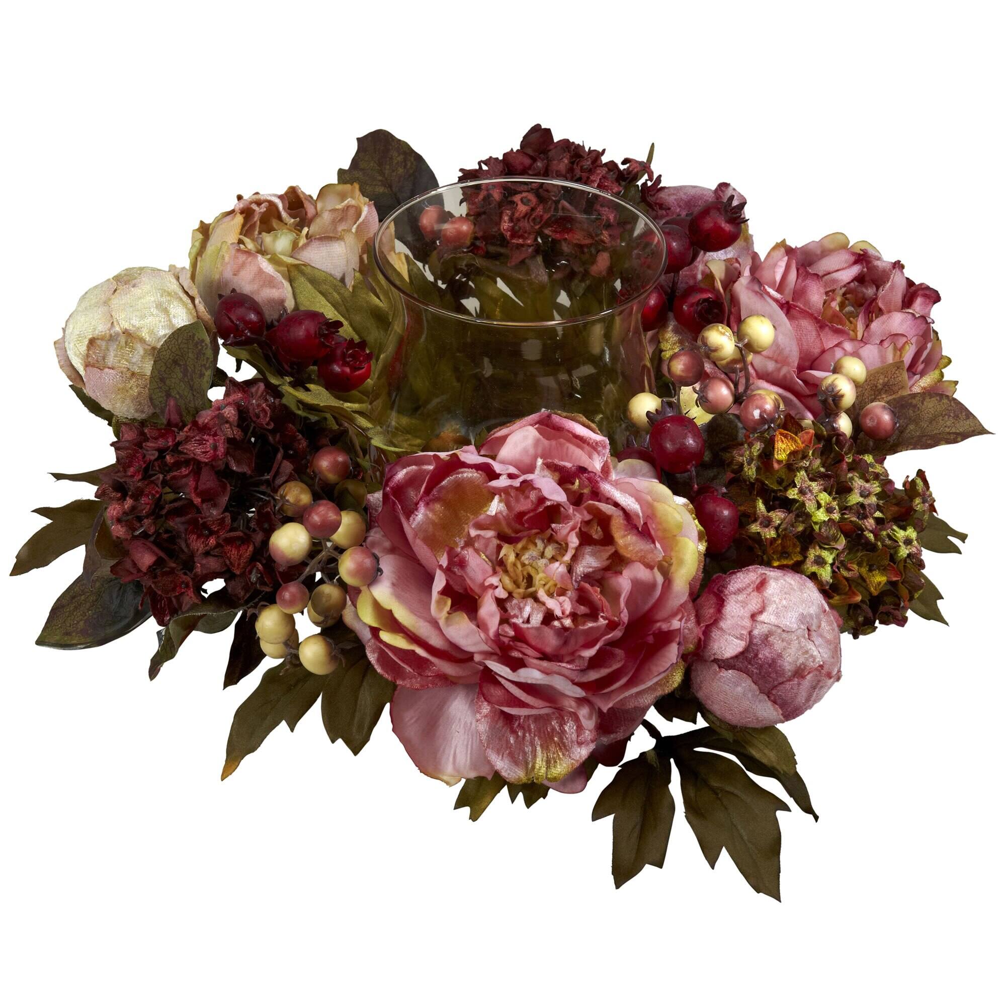 Left. BreeBe - 6.5" Peony Hydrangea Candelabrum - Red.