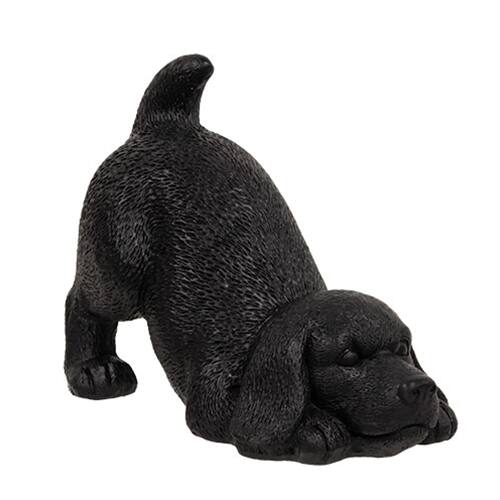 Front. BreeBe - Black Resin Playful Puppy Figurine - Black.