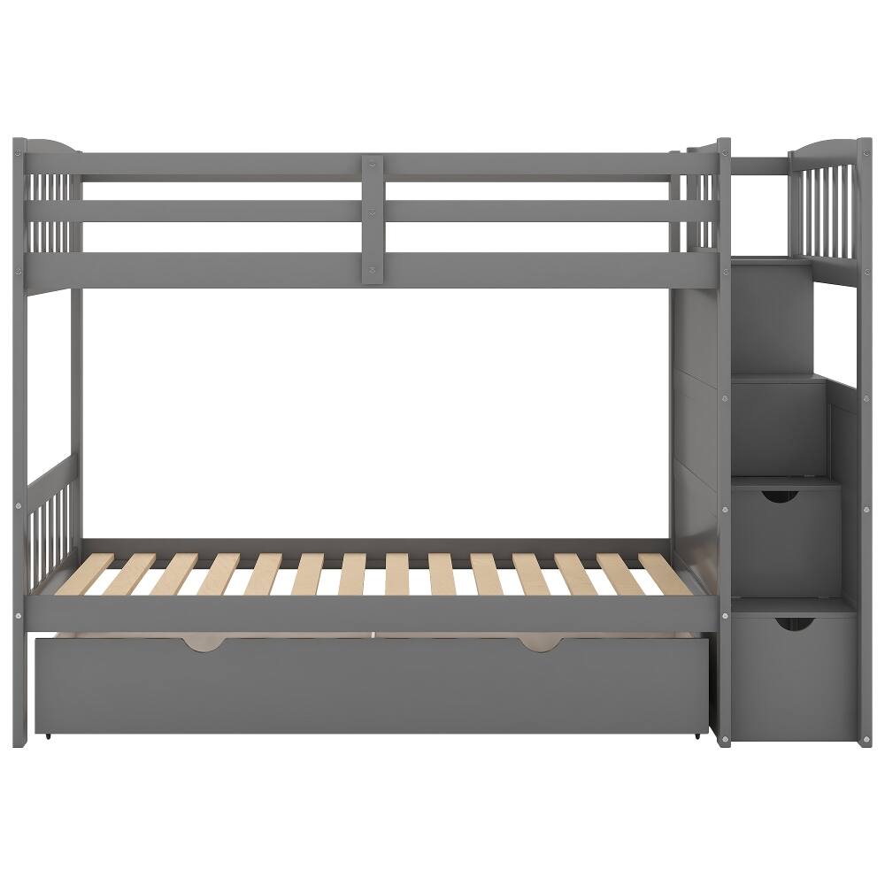 Alt View 8. Loheer - Loheer Twin over Full Bunk Bed with Stairs and Storage Drawers Gray - Gray.