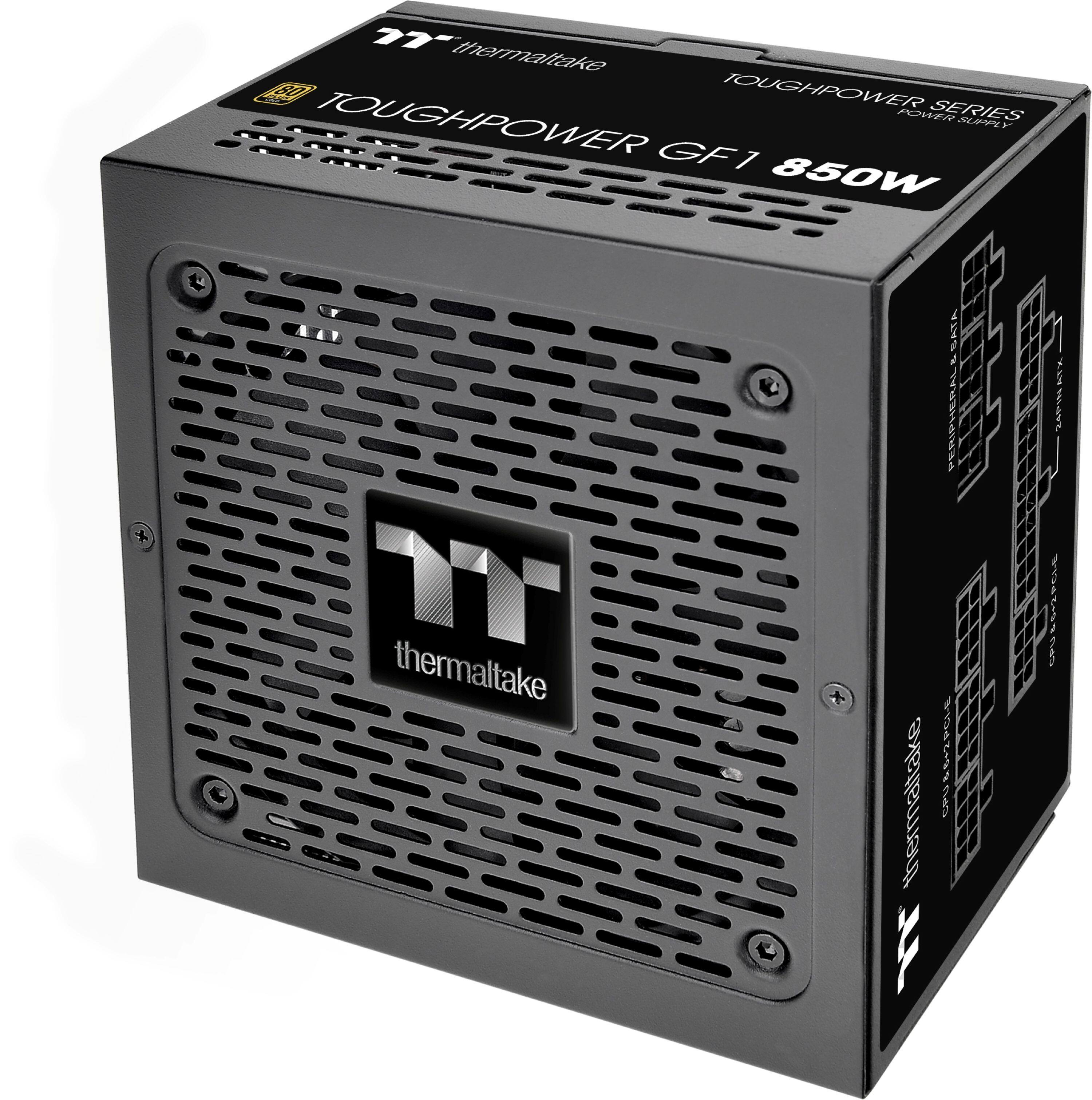 The text on the image reads: "7- thermaltake F TOUGHPOWER TOUGHPOWER FOWER SERIES SPP GF1 850W AAT SEIE PERIPHERAL CEA Y 15 W S4 G a thermaltake + mhermaltake."

Corrected text: "7- thermaltake F TOUGHPOWER TOUGHPOWER FOWER SERIES SPP GF1 850W AAT SLI PERIPHERAL CEA Y 15 W S4 G a thermaltake + mhermaltake."