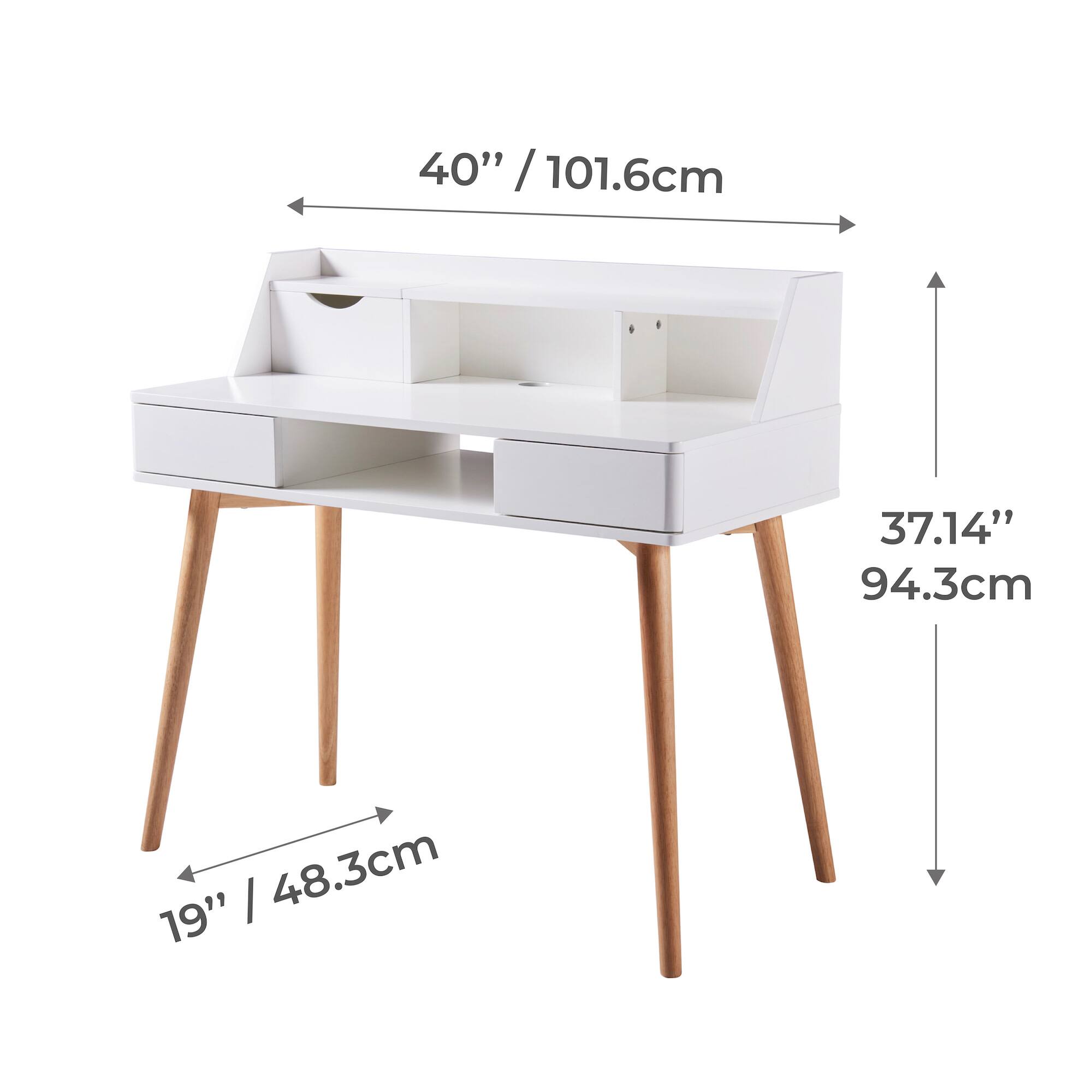 40" / 101.6cm  
37.14" / 94.3cm  
19" / 48.3cm