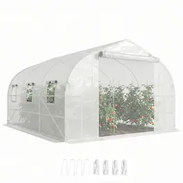 Outsunny - Walk-in Tunnel Greenhouse with Shelves, Mesh Door and Windows - White