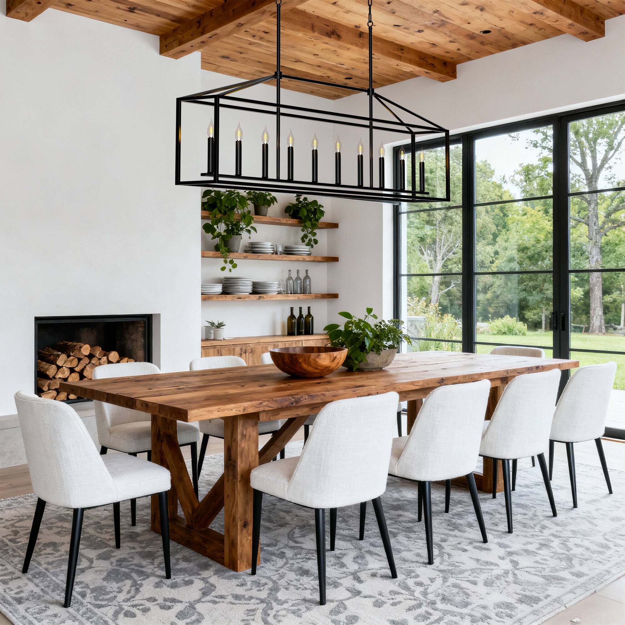 Alt View 1. RYHNUYNE - 10 Light Kitchen Island Lighting,Candle Rectangle Chandelier Light Fixture,Dining Room Chandelier Over Table,E12 Bulb - Black.