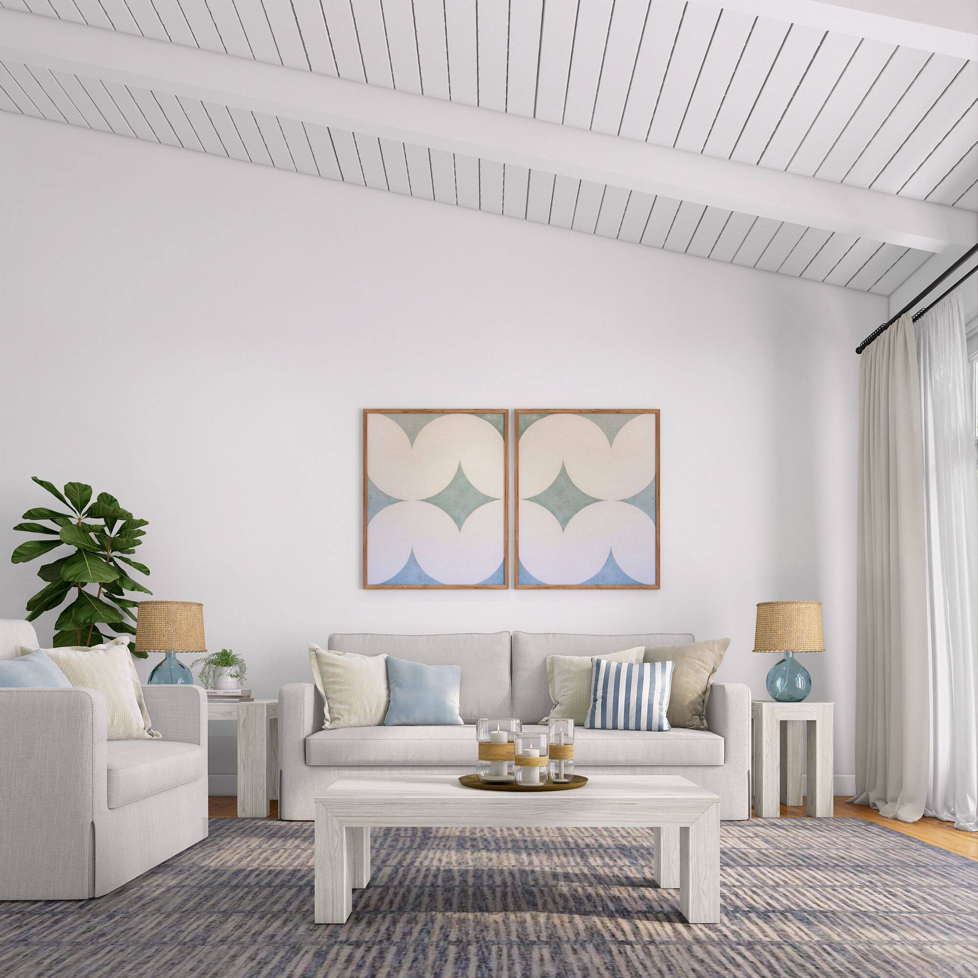 Alt View 4. Plank+Beam - Modern Rectangular Coffee Table (48in x 24in / 1220mm x 610mm), White Sand Wirebrush - White Sand Wirebrush.