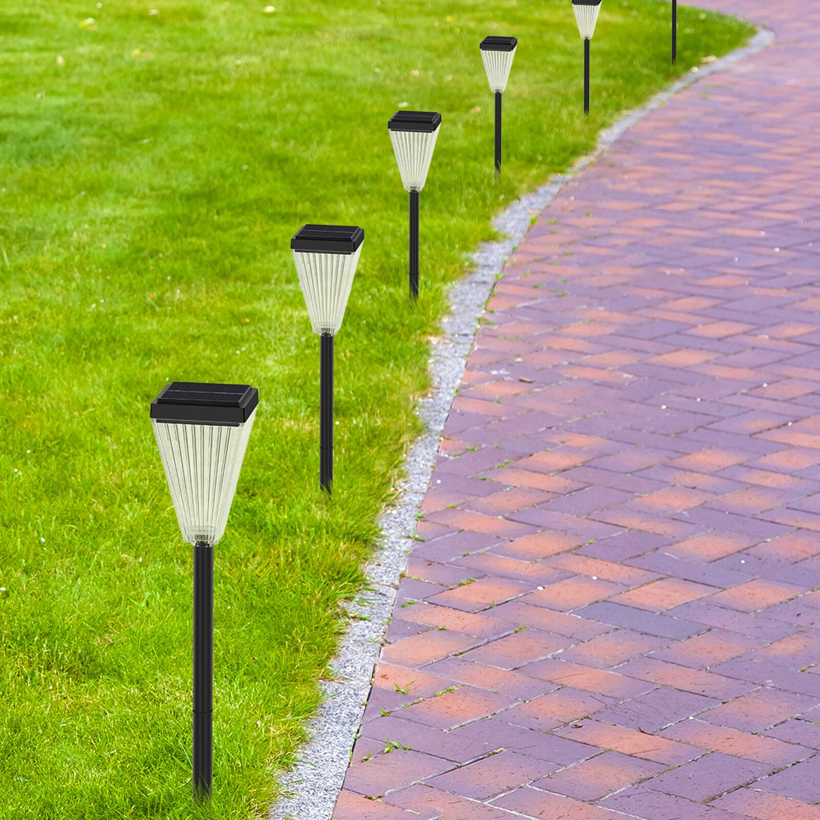 Alt View 1. Oumilen - 2-Pack Solar Louvre Column Lights 26.3In Outdoor Garden Stake & Post Lights Warm White LED.