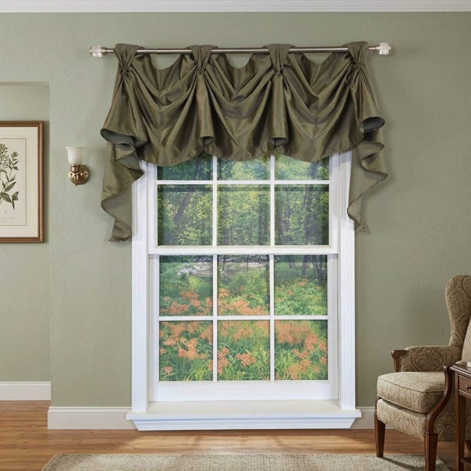 Angle. RLF Home - RLF Home Soft Rayon 3-S Victory Swag Window Valance 100% Cotton Tab Top 54" x 17" Green - Green.