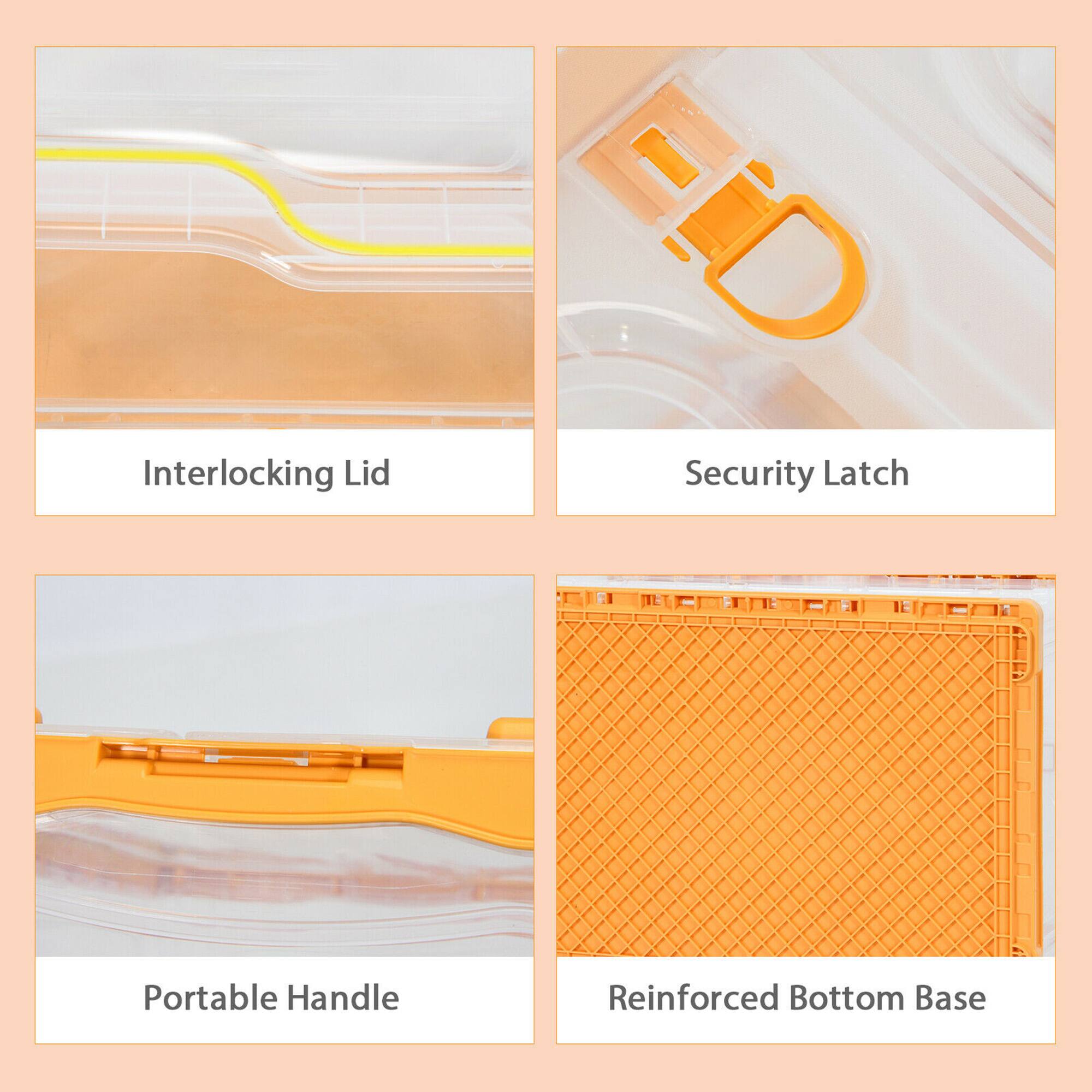 - Interlocking Lid
- Security Latch
- Portable Handle
- Reinforced Bottom Base