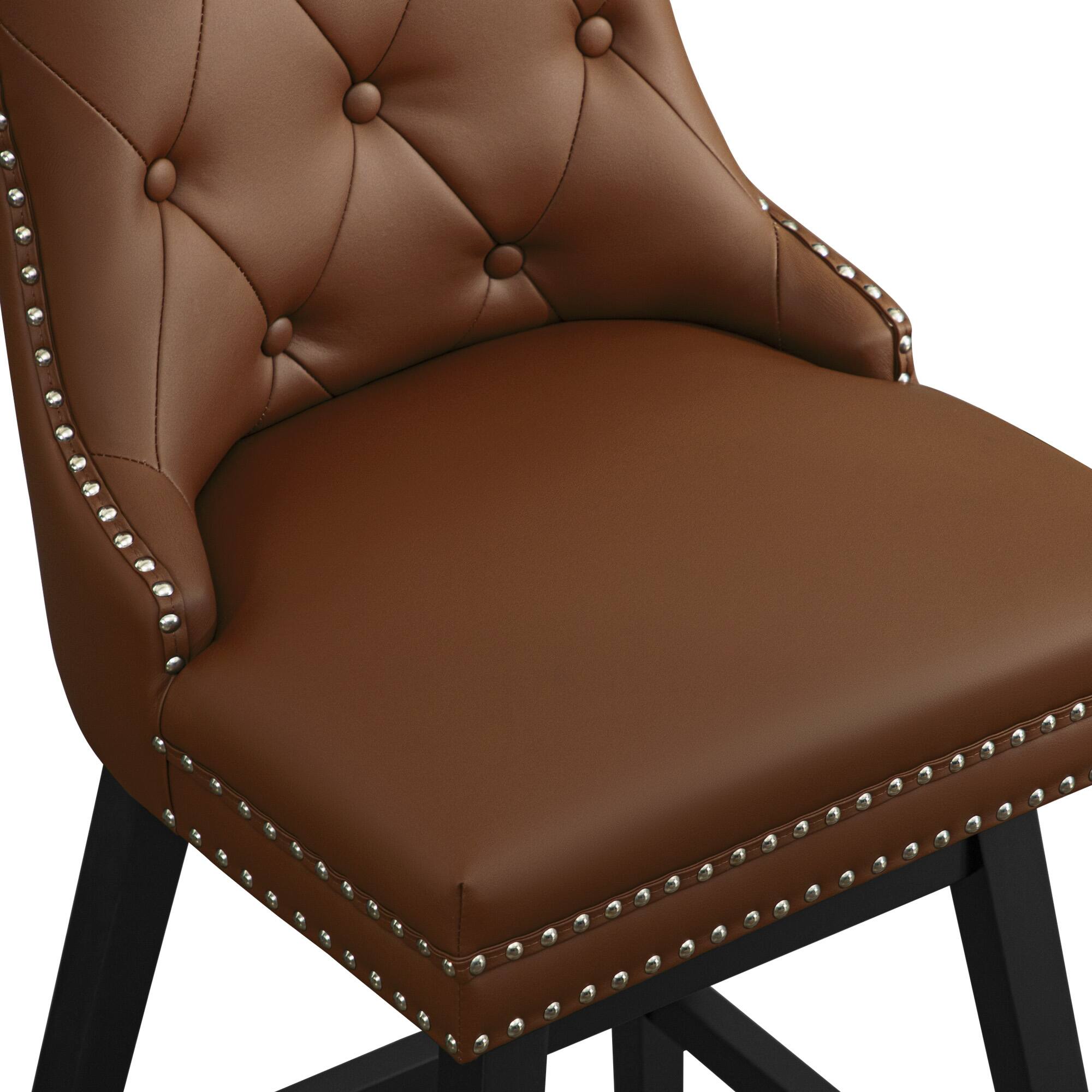 Back. KERDOM - Swivel Bar Stools with Backs, 26" Counter Barstools Set of 2, PU Leather Upholstered Kitchen Island Chairs for Home Bar - Camel.