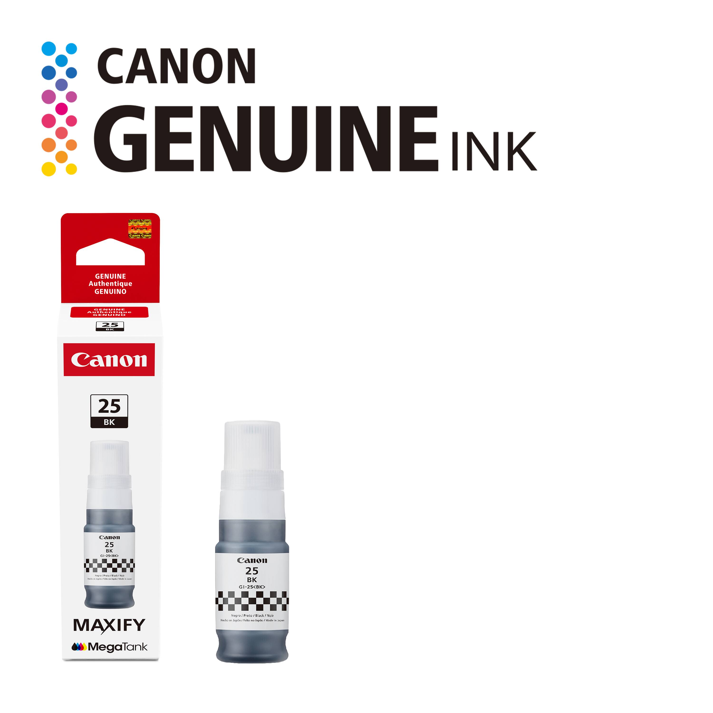 CANON GENUINE INK  
GENUINE Authentique GENUINO  

Canon 25 BK  
MAXIFY MegaTank  

Canon 25 BK  
125.80