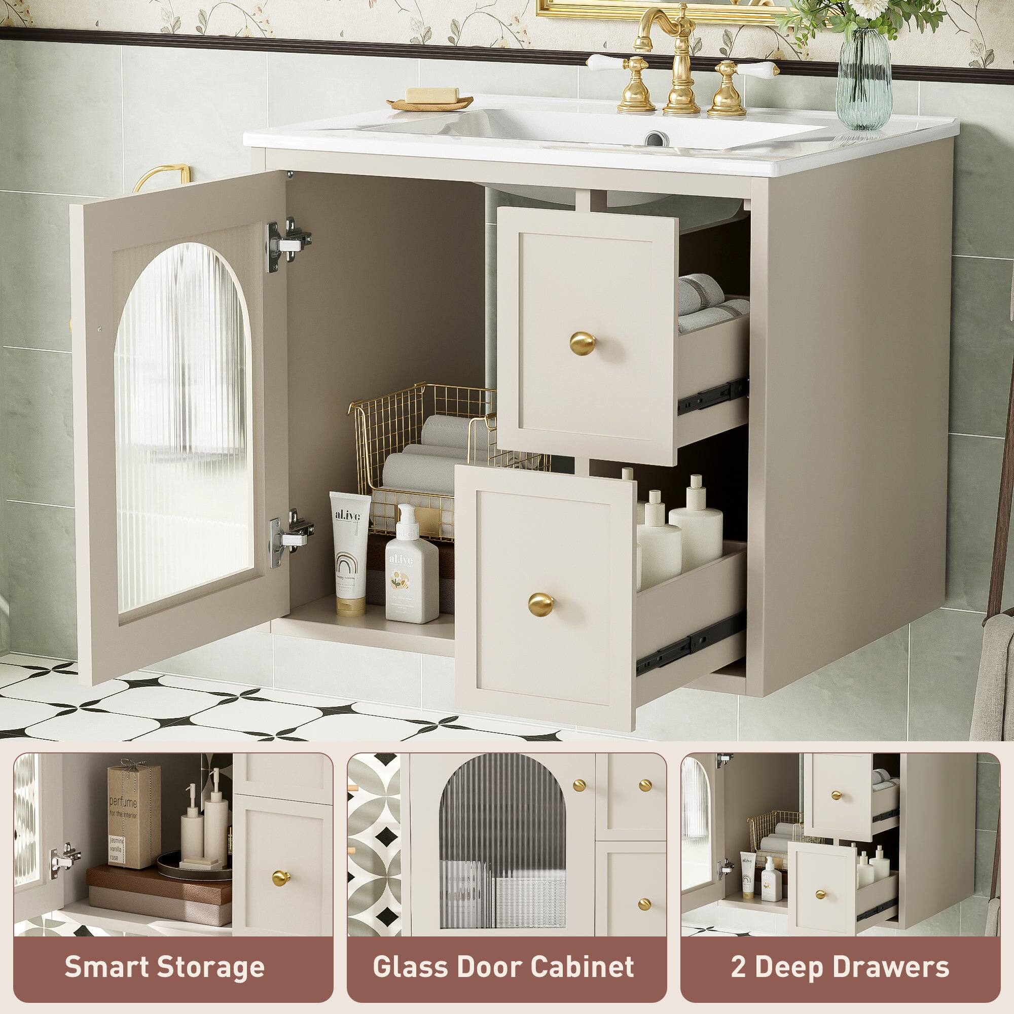 Smart Storage Glass Door Cabinet 2 Deep Drawers
