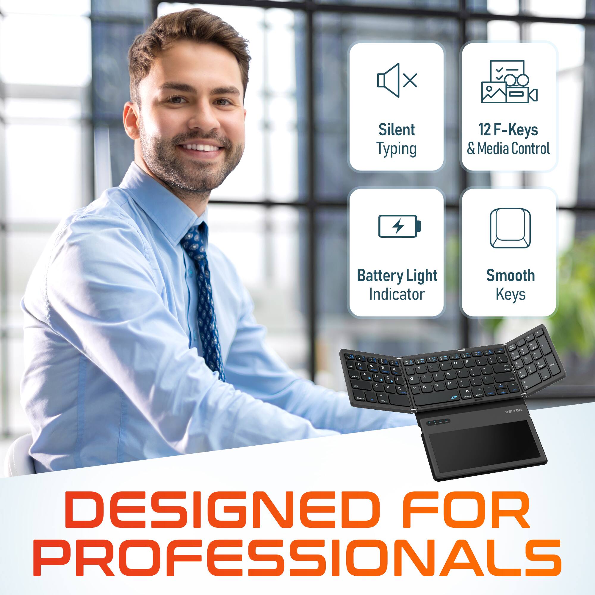 Silent Typing, 12 F-Keys & Media Control, Battery Light Indicator, Smooth Keys, DESIGNED FOR PROFESSIONALS