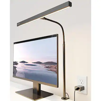 Front. Dazzed Corner - LED Desk Lamp, Architect Clamp Lamp with USB Adapter - Black.
